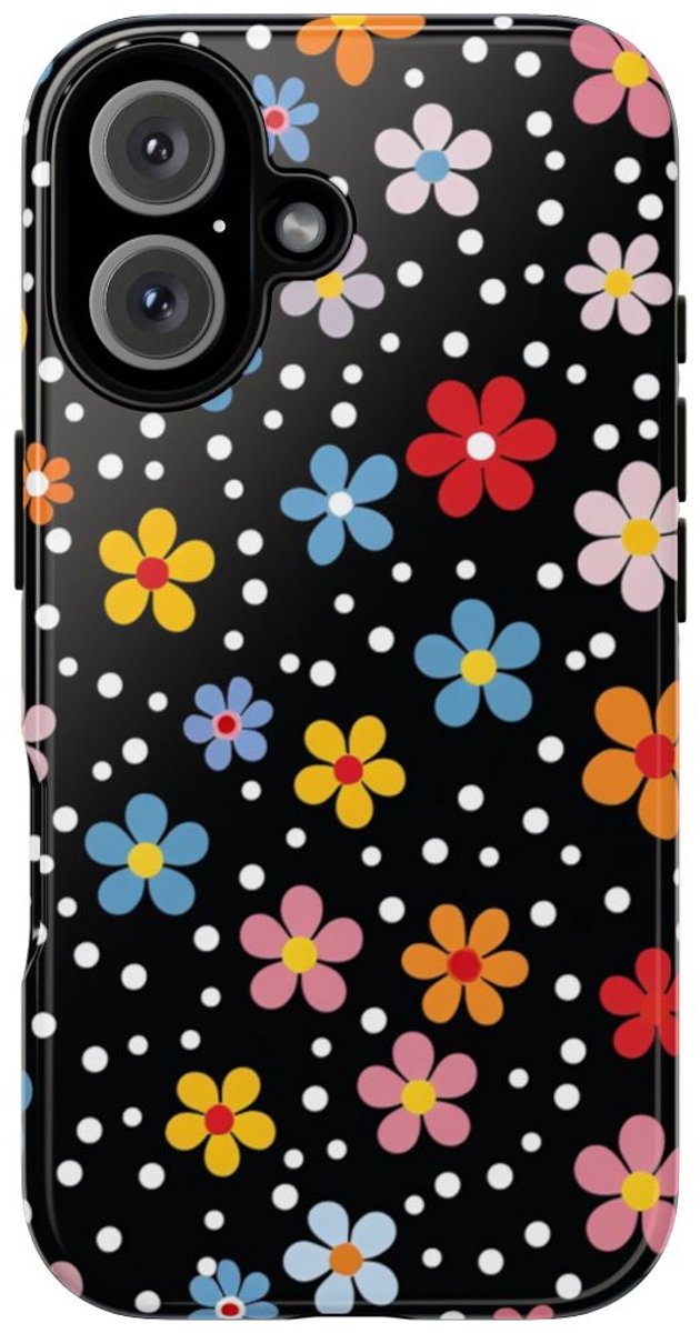 Vrolijk Bloemen- en Stippenpatroon – Telefoonhoesje Geschikt voor iPhone 16