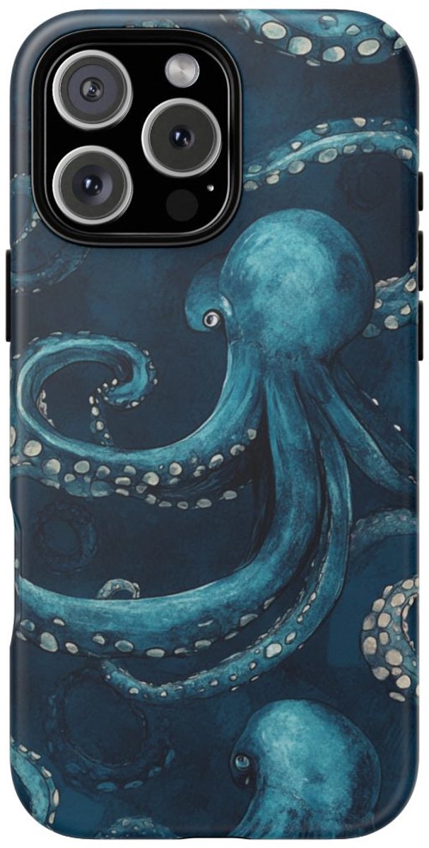 Blauw Octopuspatroon – Telefoonhoesje Geschikt voor iPhone 16 Pro Max