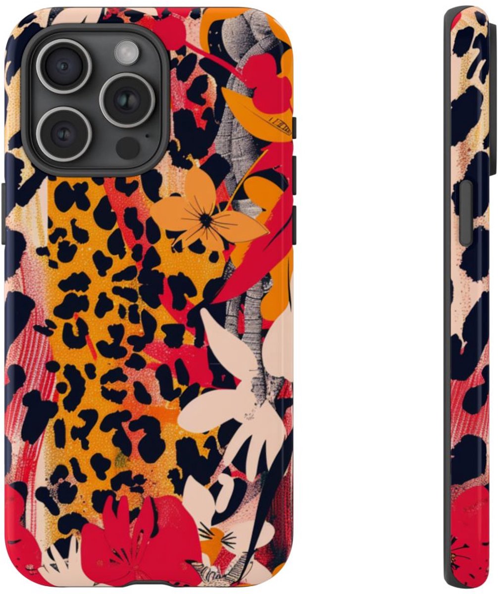 Abstracte Bloemen- en Dierenprint – Telefoonhoesje Geschikt voor iPhone 15 Pro Max