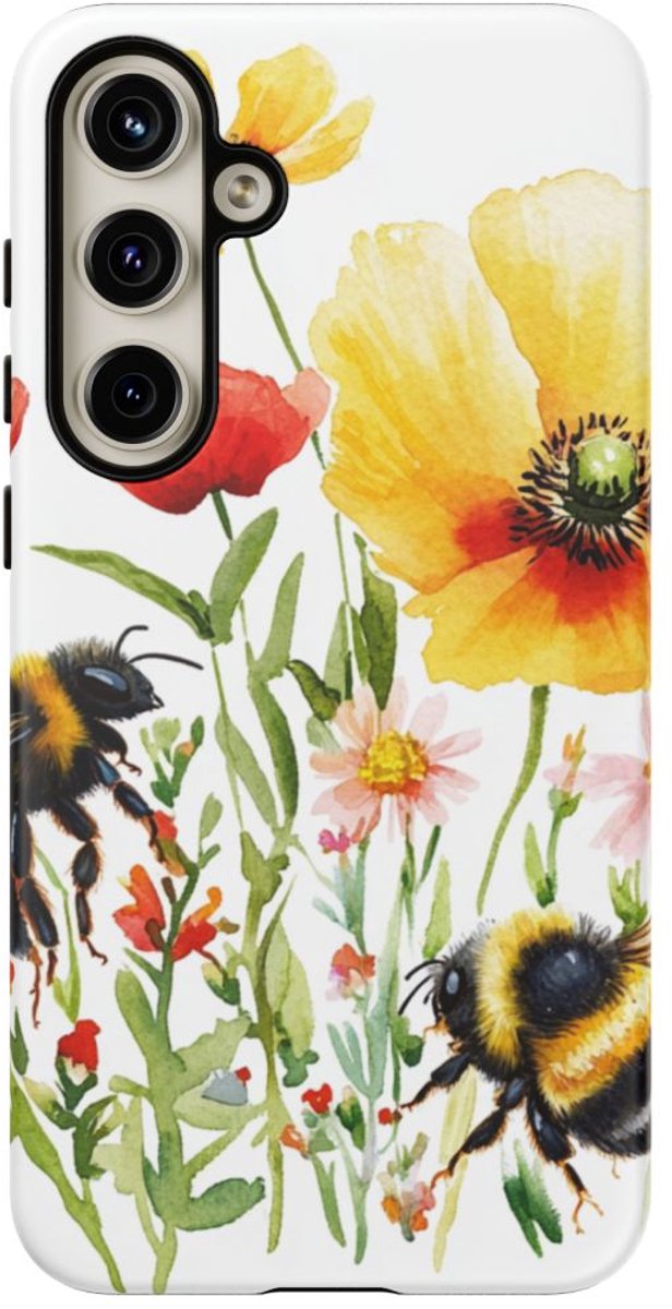 Aquarel Hommels en Wilde Bloemen – Telefoonhoesje Geschikt voor Galaxy S24 Plus