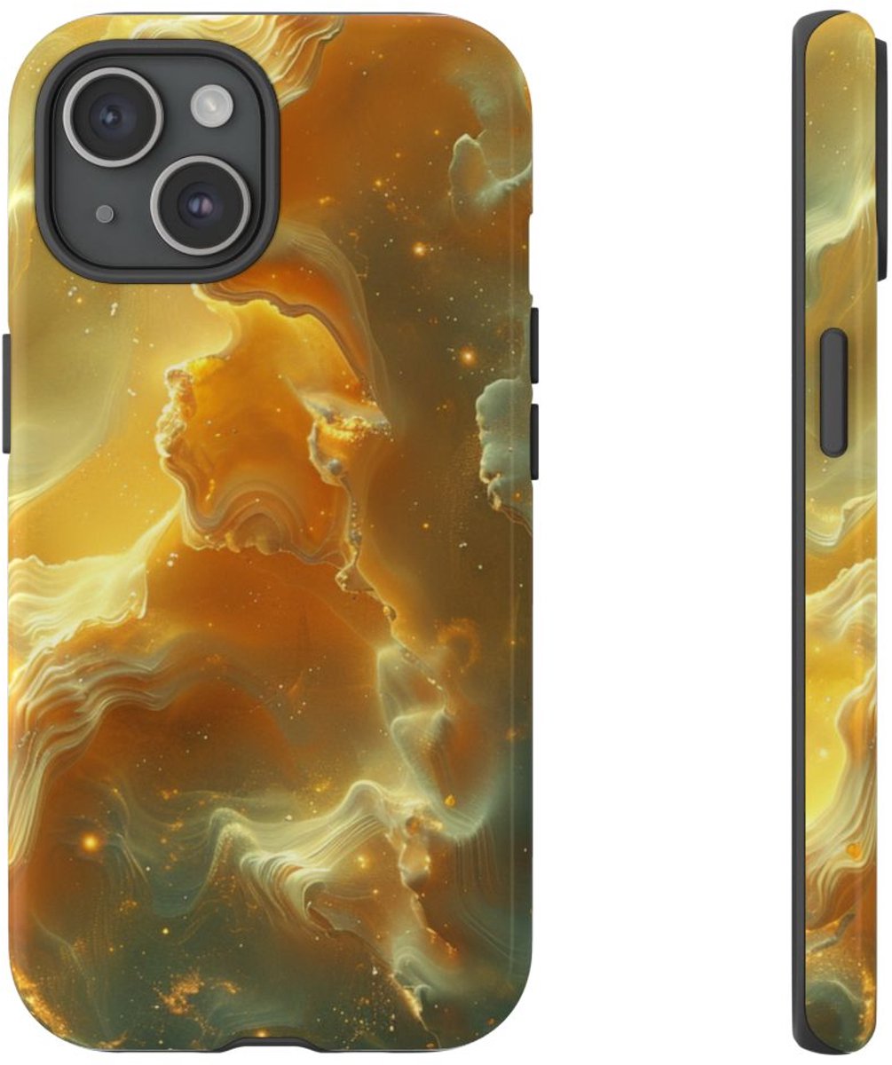 Gouden Nebula Abstract Design – Telefoonhoesje Geschikt voor iPhone 15