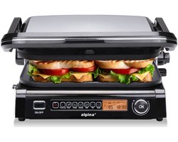 alpina Contactgrill 2100W - Tosti Apparaat met 7 Grill Standen - Tafelgrill met Uitneembare Platen - Panini Grill 37,6 x 33,1 cm - Anti-Aanbaklaag - RVS/Aluminium