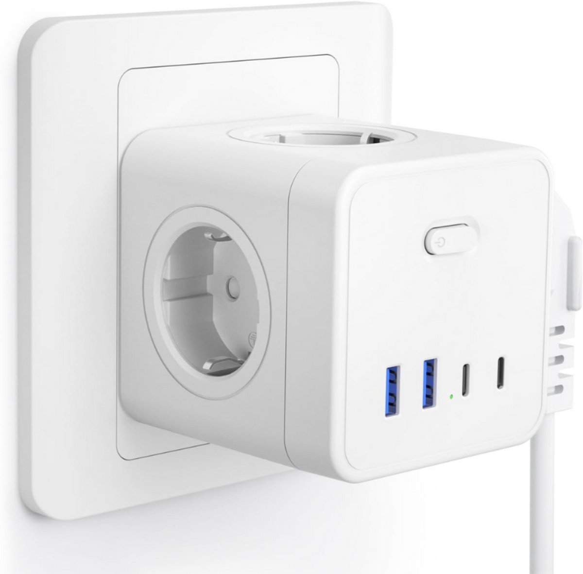 Thuys – Stekkerkubus – Met 4 Stopcontacten – 2 USB – C En 2 USB-A – USB-Oplader – Wit