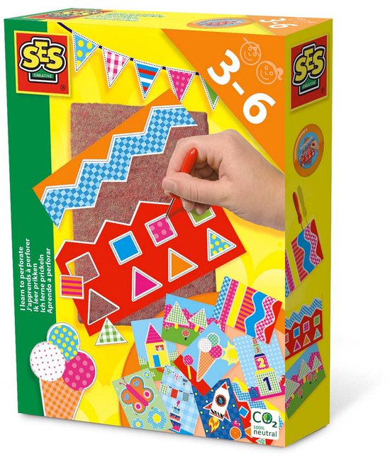 SES Creative – Ik Leer Prikken – Montessori Speelgoed – Prikmatje van Vilt, Prikpen en 9 Verschillende Prikkaarten – Creatief Knutsel Speelgoed Vanaf 3 Jaar