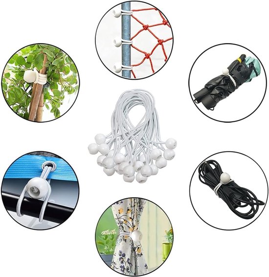 LATRAT Bungee Ball, elastische spanner met bol, elastische touwen met ballen voor luifels, elastische banner, bevestiging (wit 25) van LATRAT — afbeelding 5