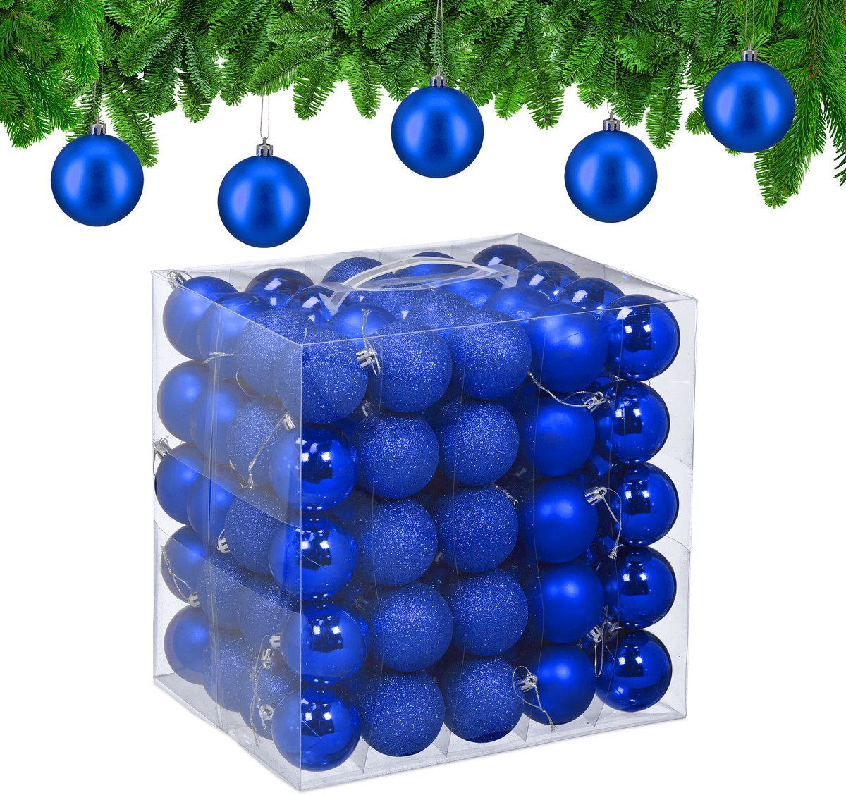 Kerstballen set van 100 - Ø 6 cm - kunststof - onbreekbaar - blauw