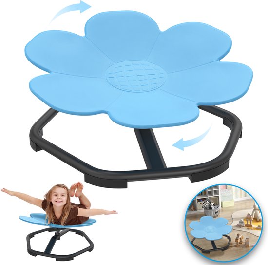 Kinder Draaistoel - Sensorische Draaistoel voor kinderen - Het bloemvormige - Stabiel Veilig - Verbeter de balans- en coördinatievaardigheden - TOT 80kg - Blauw