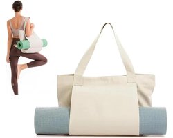 Yogatas - Met houder voor yogamat - Schoudertas met zak - Multifunctionele fitness-schoudertas - Grote capaciteit voor yoga-accessoires - Canvas tas - Geschikt voor sportschool, kantoor, reizen, strand, oefeningen, sport - Khaki