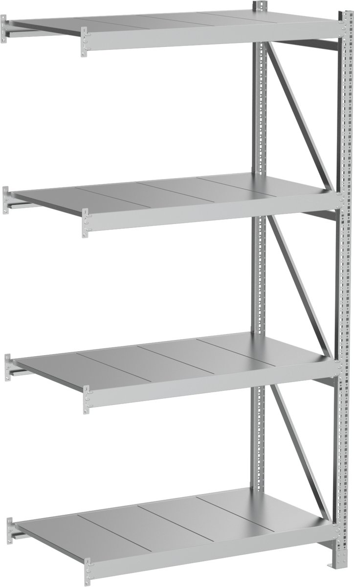 Povag Aanbouwmodel stellingkast - 200x100x60 cm - 4 legniveaus - 300 kg per legniveau - Gegalvaniseerd staal