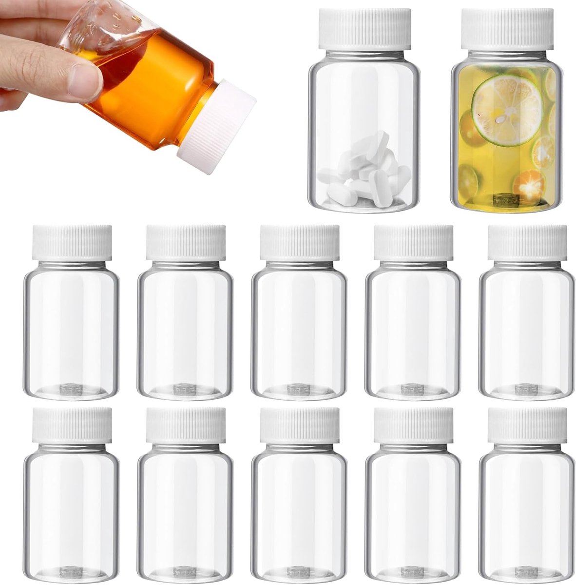 Image of 12 Stuks Juice Bottles - 100 ml Herbruikbare PET Flessen met Deksel voor Sap - Plastic Milk Bottle voor Sap en Waterdranken - Witte Flessen