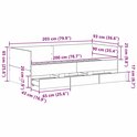 Afmetingen van het bed: 203 x 93 x 65 cm (lengte x breedte x hoogte). Met lades.
