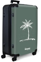 NoBoringSuitcases.com® - Grande valise - Valise légère - Verte avec palmier blanc - Valise 4 roues - Grand trolley XL - Bagage 98 litres - Valises - Valise rigide - Grande valise