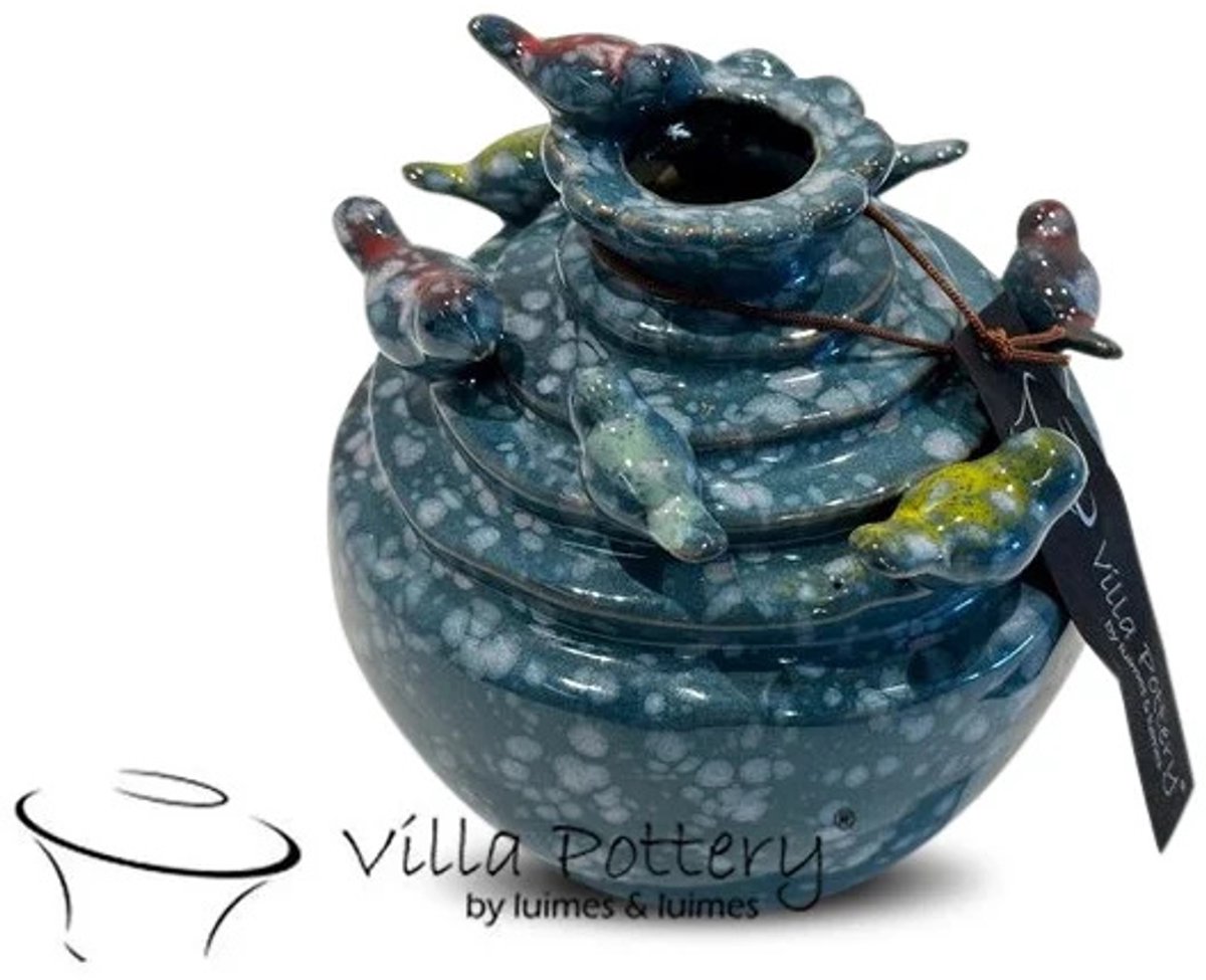 Villa Pottery Donker Blauwe Vogel Vaas Grenada D12xH14