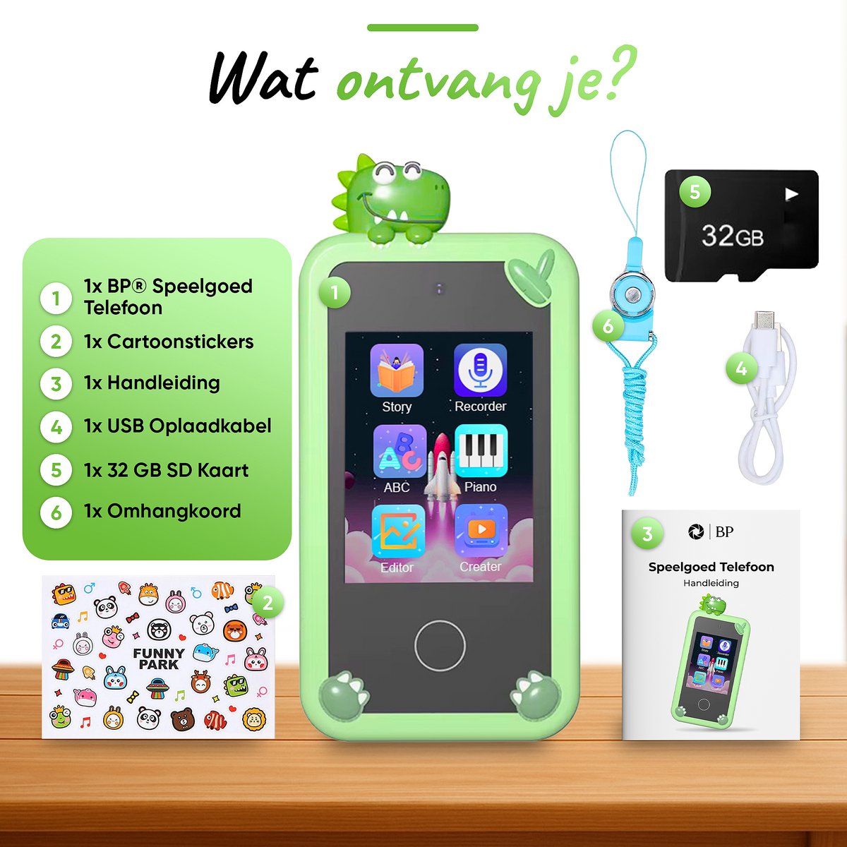 BP® Speelgoed Telefoon Groen - Kindertelefoon - Kindercamera - Educatief Speelgoed 3 Jaar - Kinder Telefoon - Nederlandse Instellingen - 22 Kindvriendelijke Offline Apps - Educatieve Spellen - Inclusief 32 GB SD Card — afbeelding 8