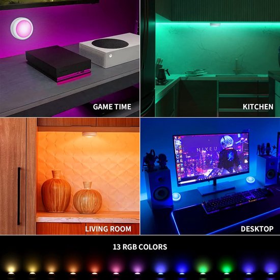 6 stuks - LED-nachtlampje met afstandsbediening - Pat-lampje - Kastlampje - Dimfunctie met timer - 12 kleuren - Geen batterijen inbegrepen - Aanraakschakelaar - RGB-kleurrijke lampjes - Perfect voor slaapkamer en woonkamer van Merkloos — afbeelding 3