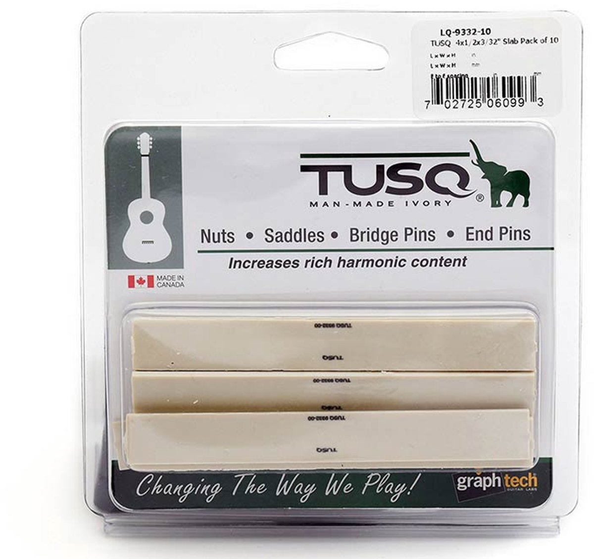 Graph Tech LQ-9332-10 TUSQ® Acoustic Saddle Blanks 10-pack 101,60 x 2,39 x 12,70 mm