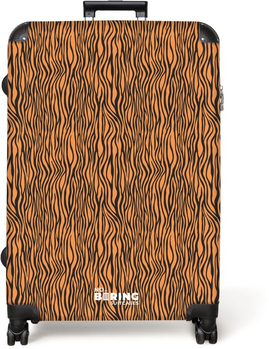 NoBoringSuitcases.com® - Koffer groot - Reiskoffer lichtgewicht - Oranje tijgerstrepenmotief - Rolkoffer met 4 wielen - Grote trolley XL - 98 liter bagage