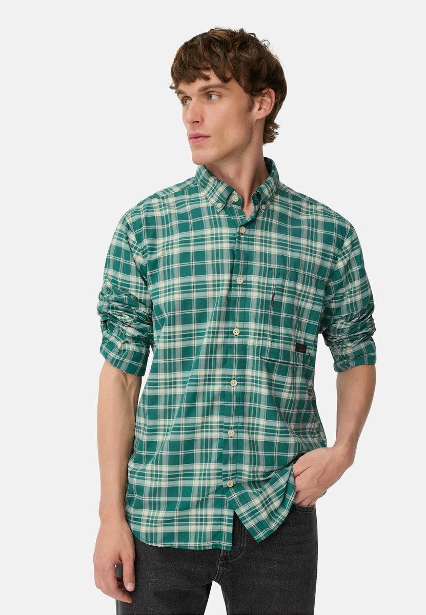 camel active Lichtgewicht geruit overhemd met sneldrogende functie - Maat menswear-L - Dennengroen