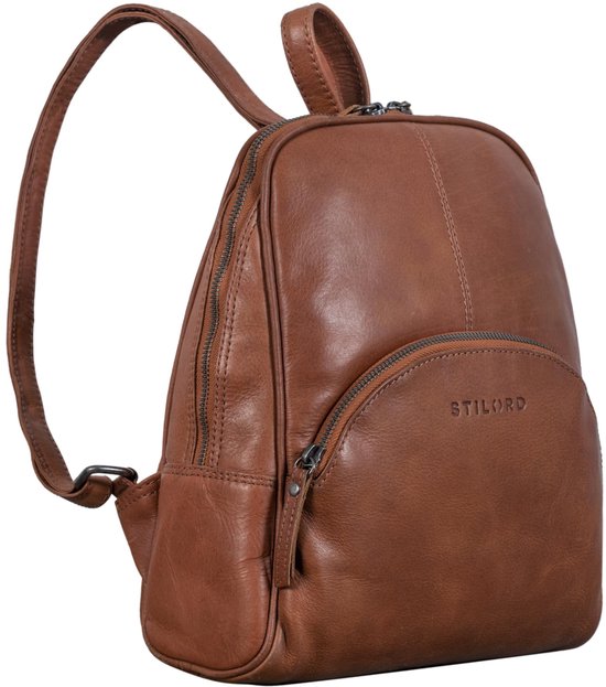 STILORD Kima Kleine Rugzak Dames Vintage Lederen Rugzak Vrouwen Rugzak Handtas Mini Daypack Dames Rugzak Echt Leder Kleur:ambra - cognac