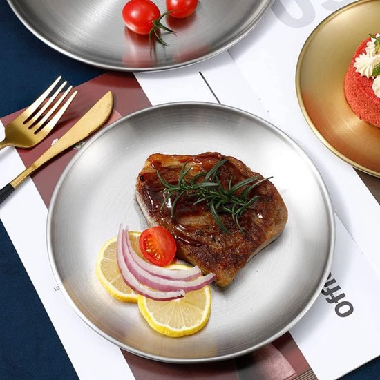 AUSHOPLAH Set van 2 roestvrijstalen platte borden, steak, salade