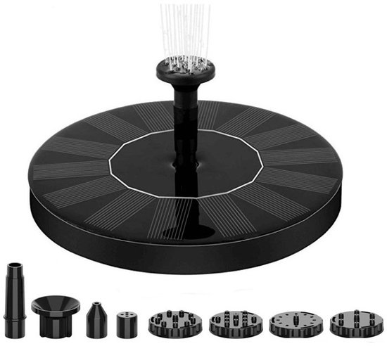 Solar Fontein op Zonne energie - 6 opzetstukken - Waterfontein - Fonteintje - Fonteinpomp voor Tuin / Vijver / Zwembad / Vogel bad - ⌀160mm