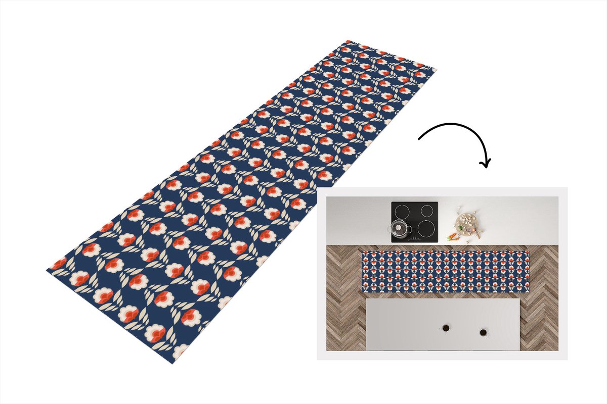 KitchenYeah Keukenloper 240x60 cm - Keukenmat vinyl Patronen - Abstract - Bloemen - Keukenmatten loper - Keuken vloerkleed tapijt