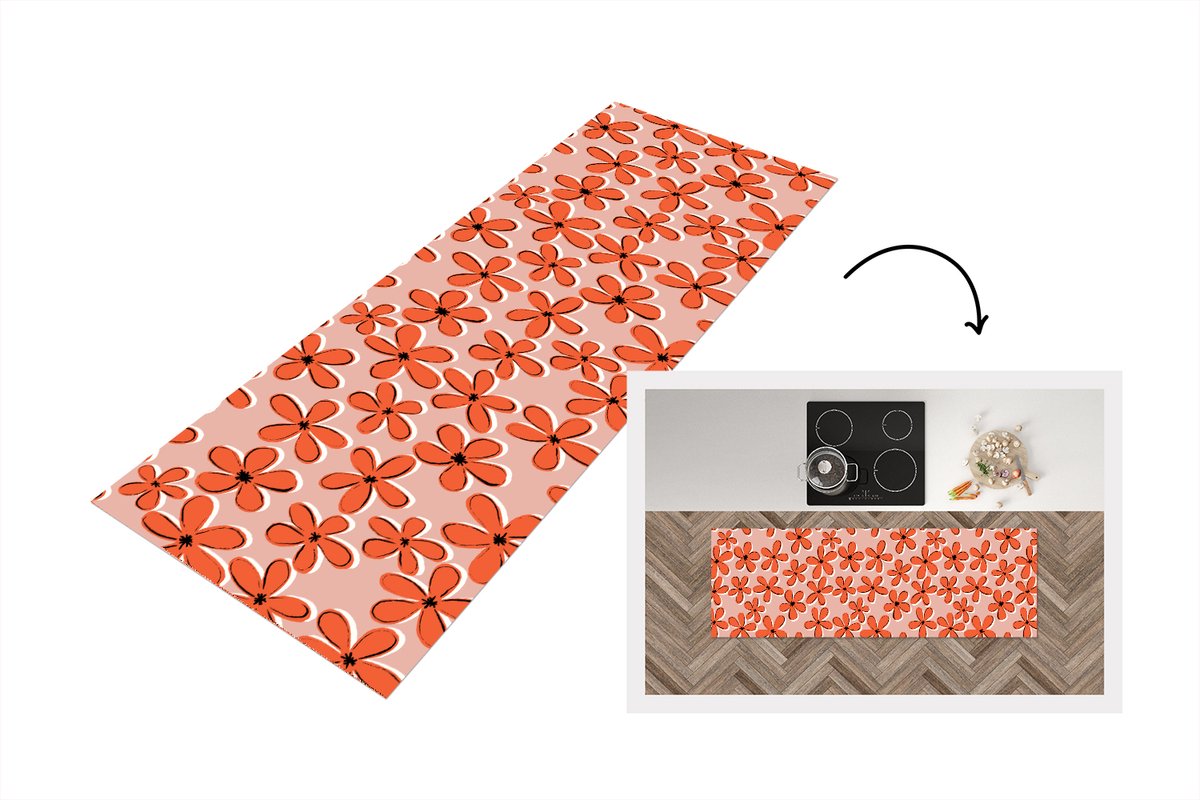 KitchenYeah Keukenloper 180x60 cm - Keukenmat vinyl Patronen - Vintage - Bloem - Keukenmatten loper - Keuken vloerkleed tapijt Bloemen