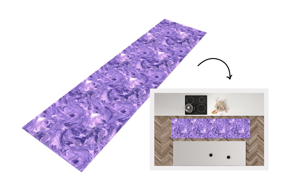 KitchenYeah Keukenloper - Keukenmat vinyl Paars - Marmer print - Verf - Patronen - Keukenmatten loper - Keuken vloerkleed tapijt, foto 2