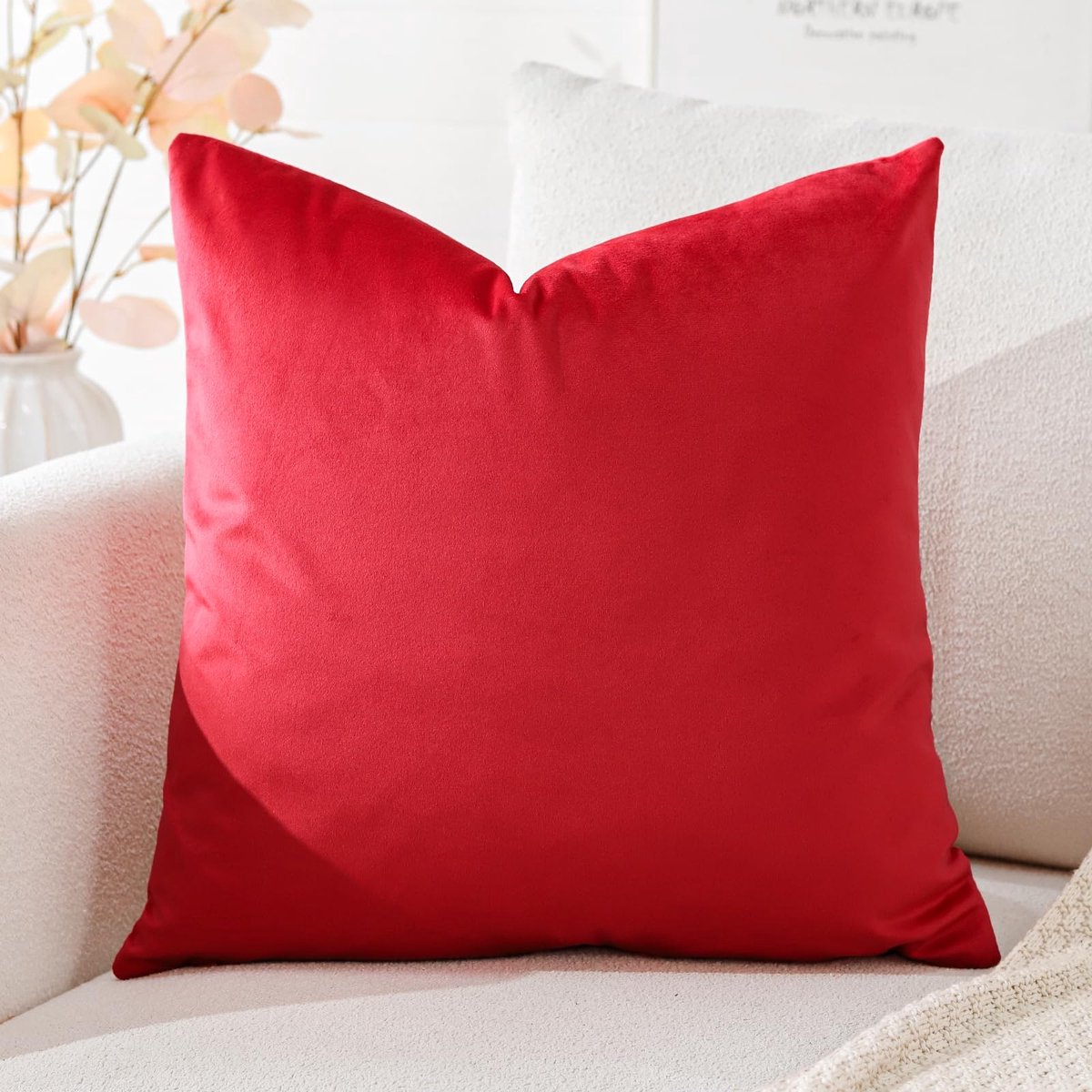 Ibenzoa® Decoratieve fluwelen kussensloop voor stijlvolle bank en slaapkamer, 60 x 60 cm, rood