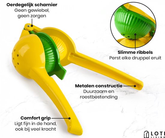 Loti Living Citruspers - Limoenpers - Handmatige Citroenpers - Lemon squeezer - Geel/Groen van Merkloos — afbeelding 4