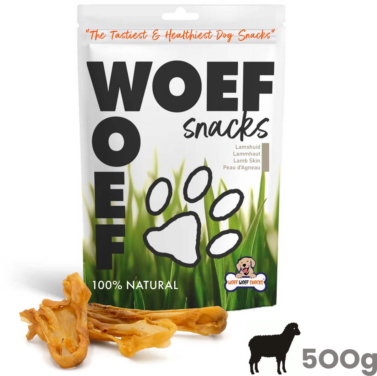 Woef Woef Snacks Hondensnacks Lamskophuiden - 0.50 KG - Kauwsnacks - Gedroogd vlees - Lam - honden vanaf 8kg - Geen toevoegingen
