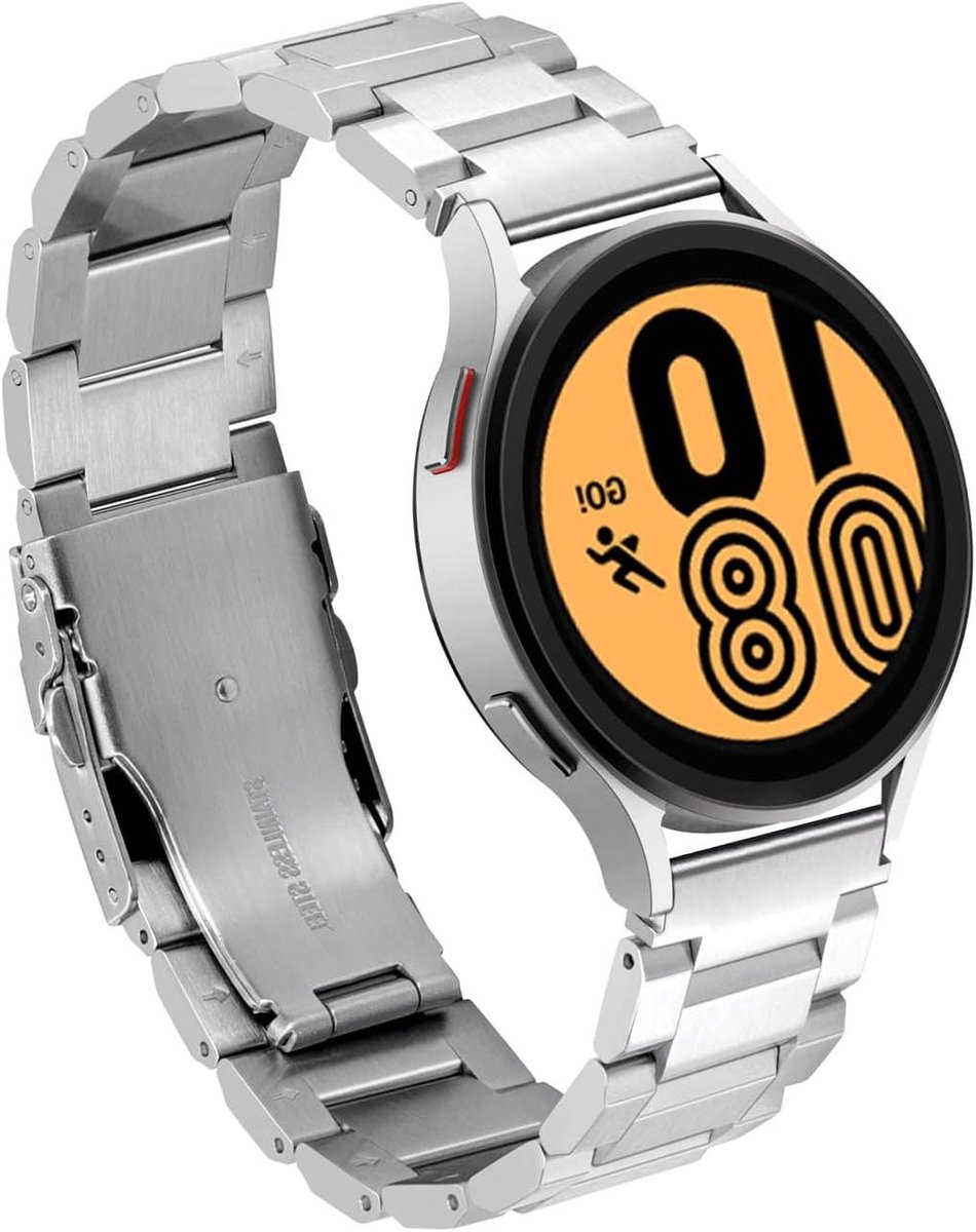 Allecto Premium - Roestvrijstalen Band voor Samsung Galaxy Watch 4 - 40 mm 42 mm 44 mm 46 mm - Zwart-Zilver - Klassieke Snelsluiting - Dubbel Slot - Hoogwaardige Horlogeband