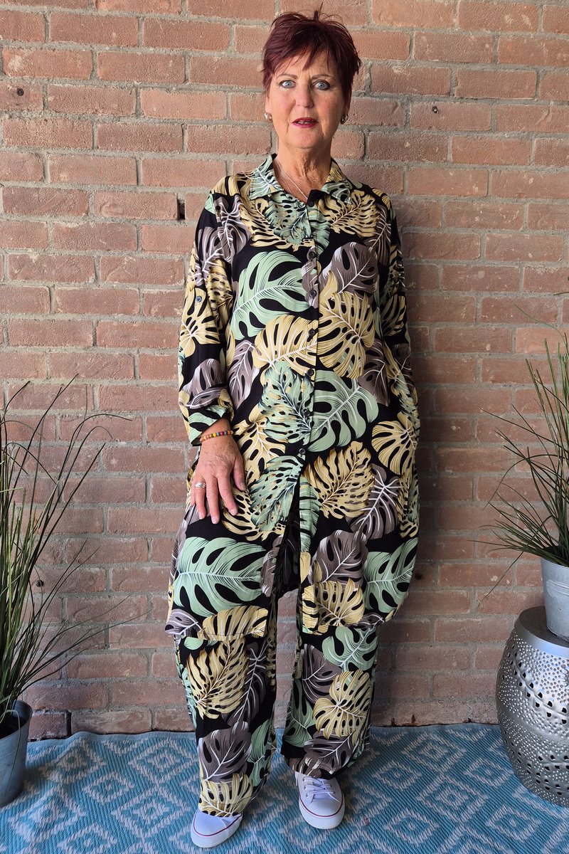 Bagoes lange blouse oprolmouw blad