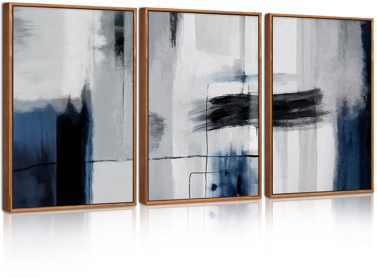 Ibenzoa Moderne abstracte wandkunst set van drie met blauw en grijs voor elke ruimte kleur k