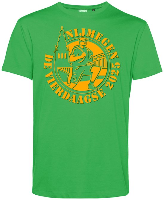 T-shirt Cartoon Vierdaagse | Vierdaagse shirt | Wandelvierdaagse Nijmegen | Roze woensdag | Groen | maat L