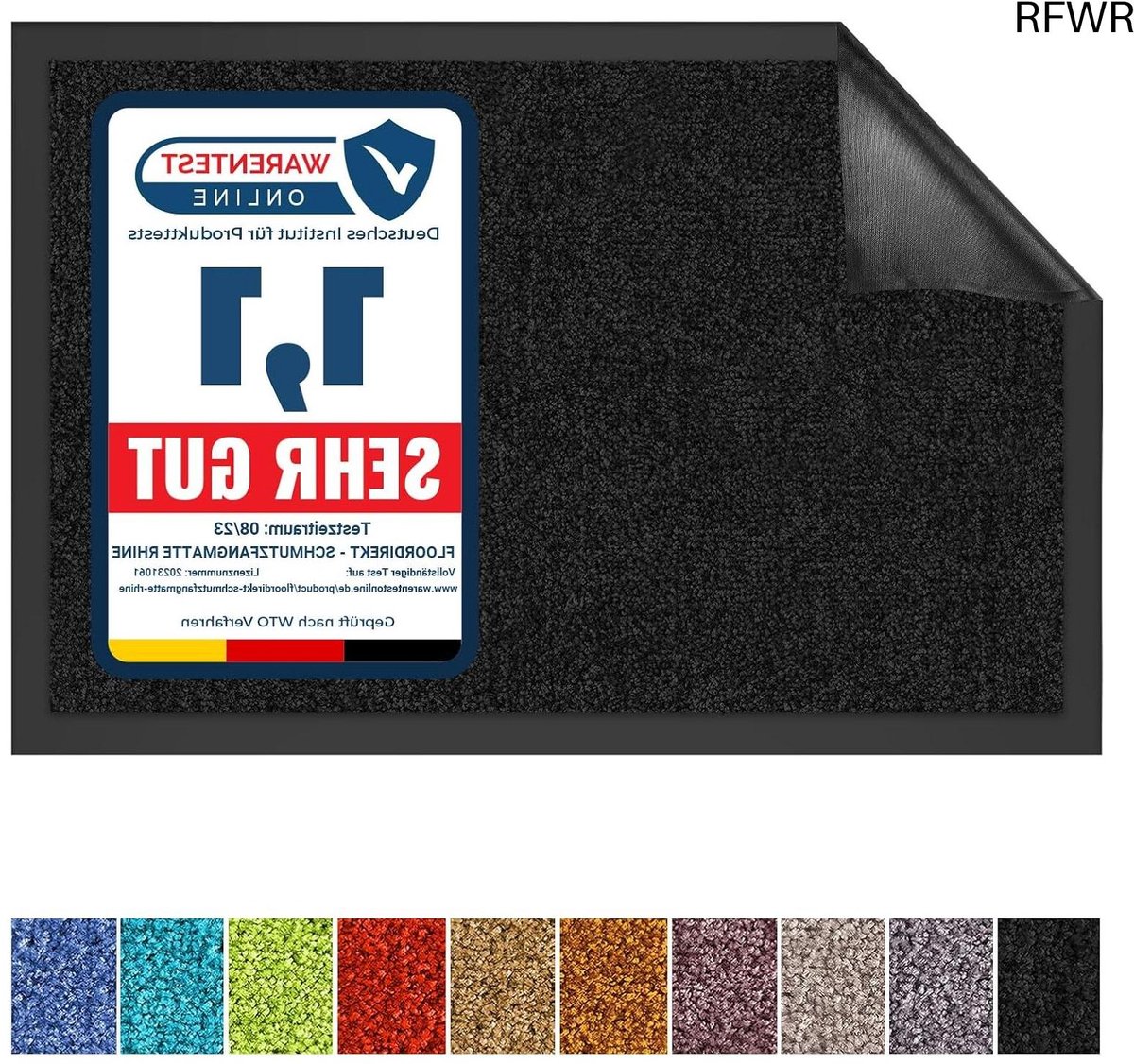 RFWR Wasbare Schoonloopmat met Antislip Achterkant - Effectieve Deurmat Verkrijgbaar in Meerdere Maten en Kleuren Zwart