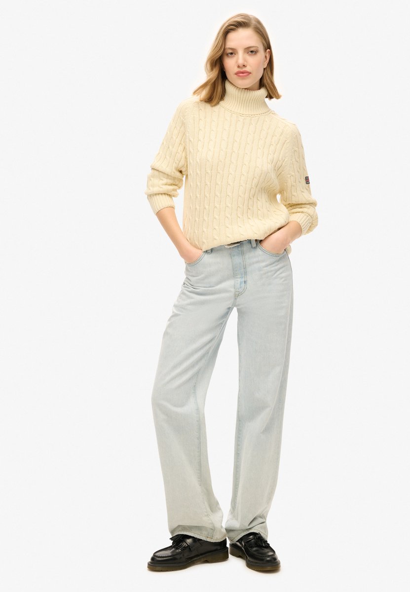 Superdry Slouchy Cable Roll Neck Trui Dames Creme