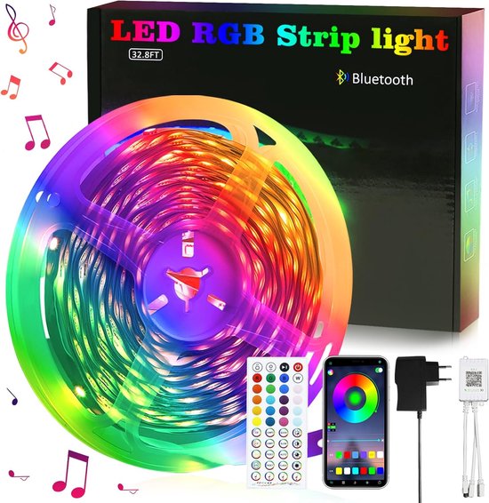 NETTLIFE LED Strip - 10 meter - RGB - met Afstandsbediening - App - met 16 Kleuren - Dimbaar - WiFi LED-Strip - Smart Led Lights