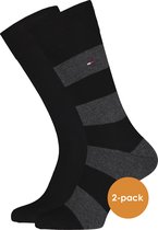 Tommy Hilfiger Rugby Stripe Socks (2-pack) - herensokken katoen gestreept en uni - zwart met grijs - Maat: 39-42