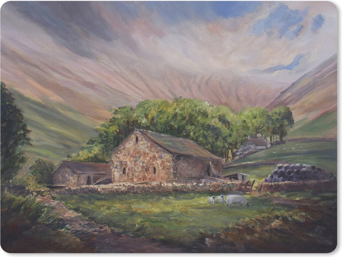 Bureau onderlegger 40x30 cm - Muismat Olieverfschilderij Boerderij - Bureaulegger xl - Desk mat beschermer - Computer muismatten
