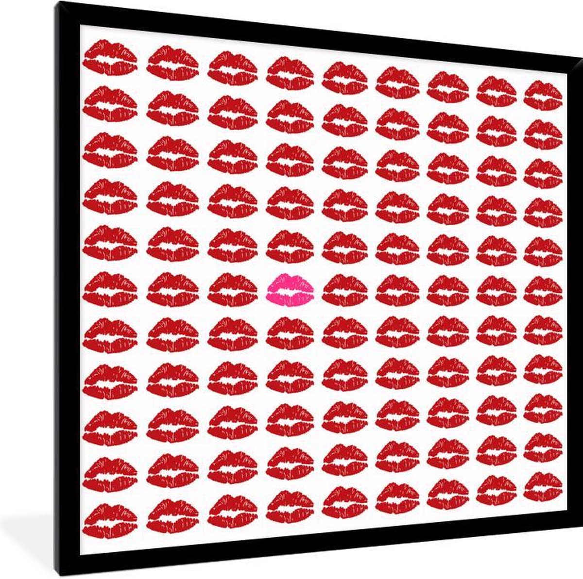 Poster met lijst Rode lippen - van rode kus afdrukken - fotolijst zwart -... | bol.com