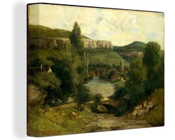 Gezicht op Ornans - Schilderij van Gustave Courbet Canvas 40x30 cm - klein - Foto print op Canvas schilderij (Wanddecoratie woonkamer / slaapkamer)