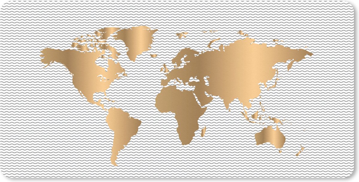 Muismat Eigen wereldkaarten andere verhouding - Wereldkaart Goud Golven muismat rubber - 60x30 cm - Muismat met foto