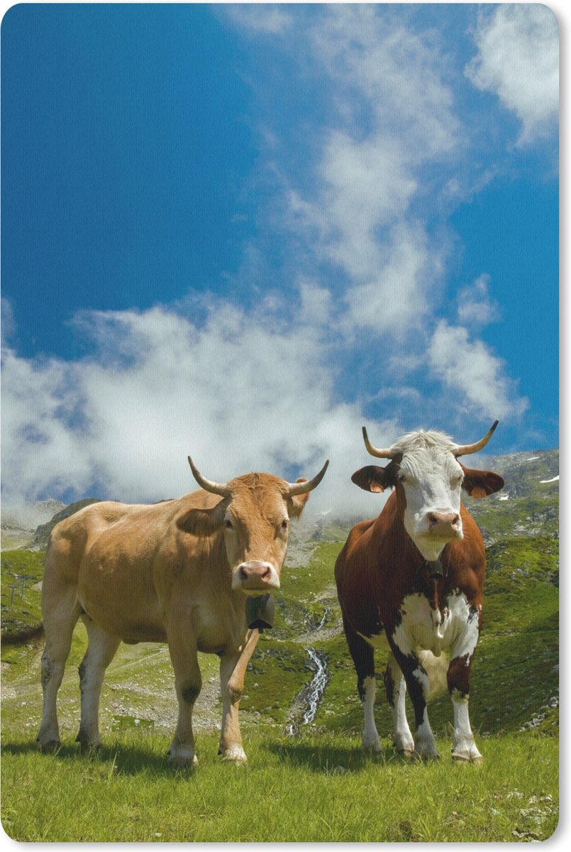 Muismat Alpen - Twee koeien in de Franse Alpen muismat rubber - 40x60 cm - Muismat met foto