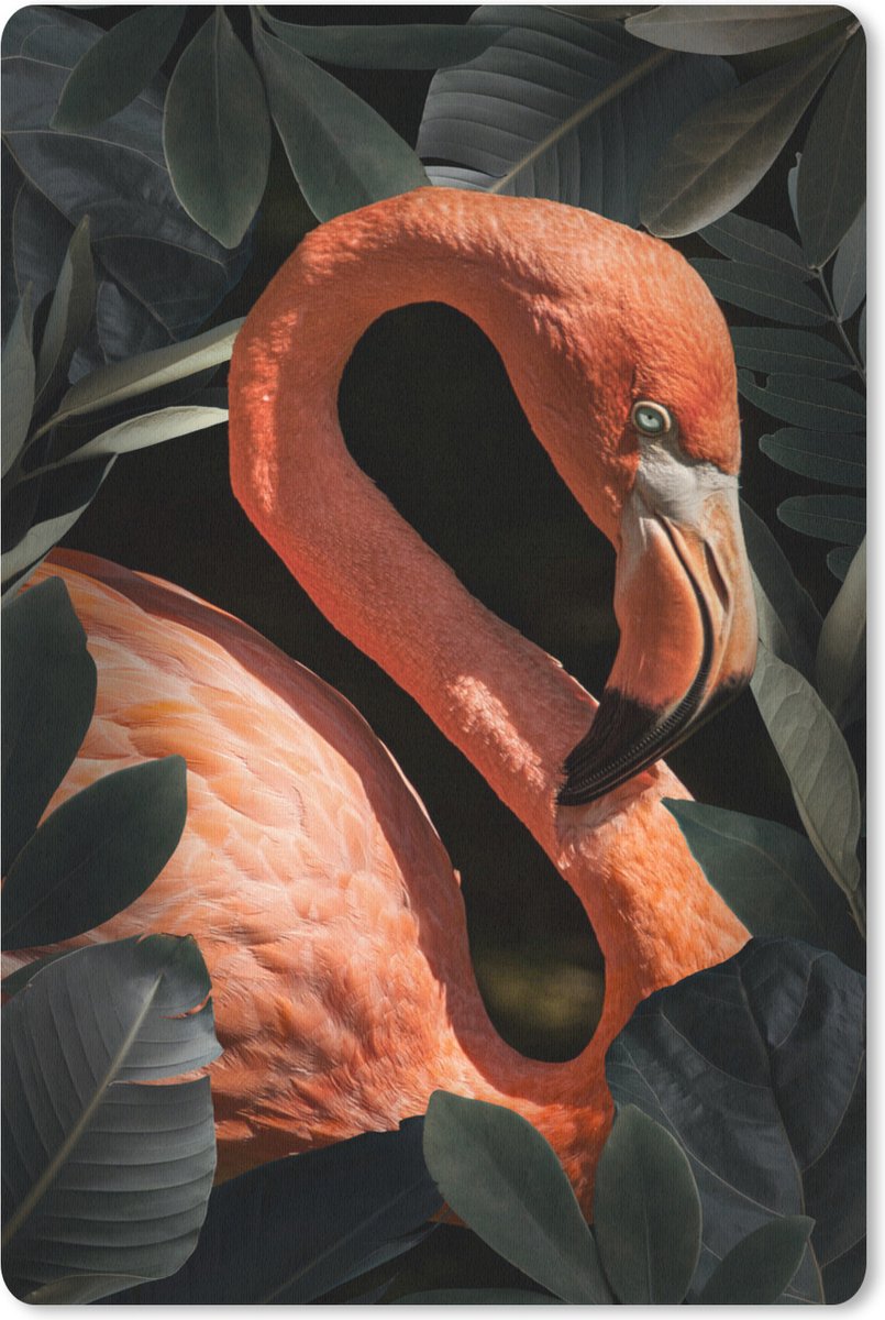 Muismat FlamingoKerst illustraties - Portret van een flamingo tussen de bladeren muismat rubber - 18x27 cm - Muismat met foto