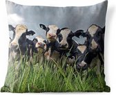 Sierkussen Friese koe voor buiten - Grijze lucht boven de kudde Friese koeien - 40x40 cm - vierkant weerbestendig tuinkussen / tuinmeubelkussen van polyester