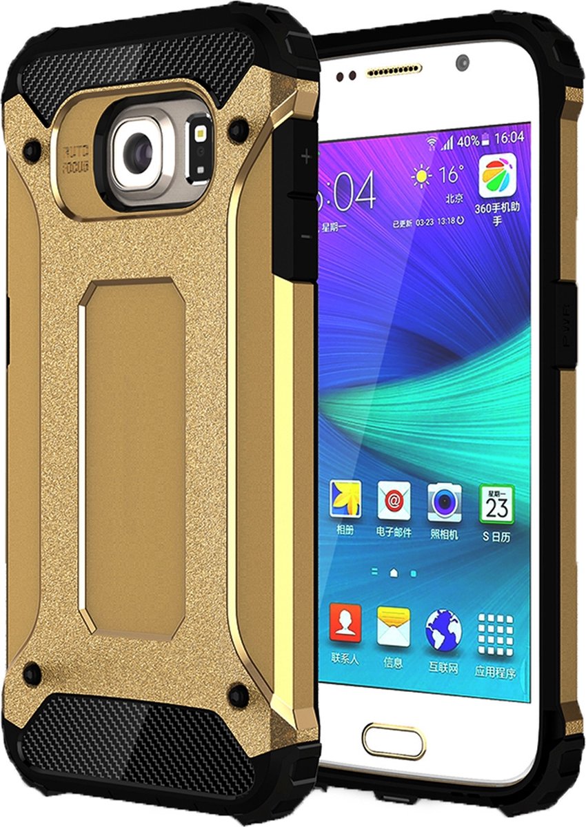 Mobigear Hoesje geschikt voor Samsung Galaxy S6 Telefoonhoesje Hardcase | Mobigear Outdoor Backcover Shockproof | Schokbestendig Galaxy S6 Telefoonhoesje | Anti Shock Proof - Goud