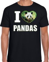 I love pandas t-shirt met dieren foto van een panda zwart voor heren - cadeau shirt pandas liefhebber S