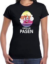 Paasei met duimen schuin omhoog vrolijk Pasen t-shirt / shirt - zwart - dames - Paas kleding / outfit S