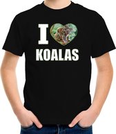 I love koalas t-shirt met dieren foto van een koala zwart voor kinderen - cadeau shirt koalas liefhebber L (146-152)